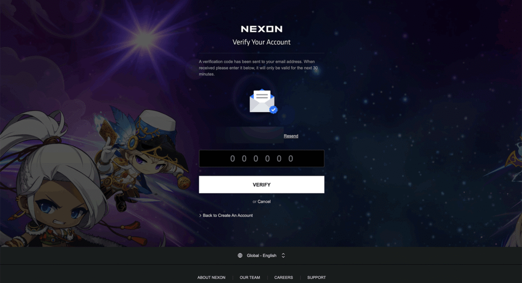 認証コードの入力画面